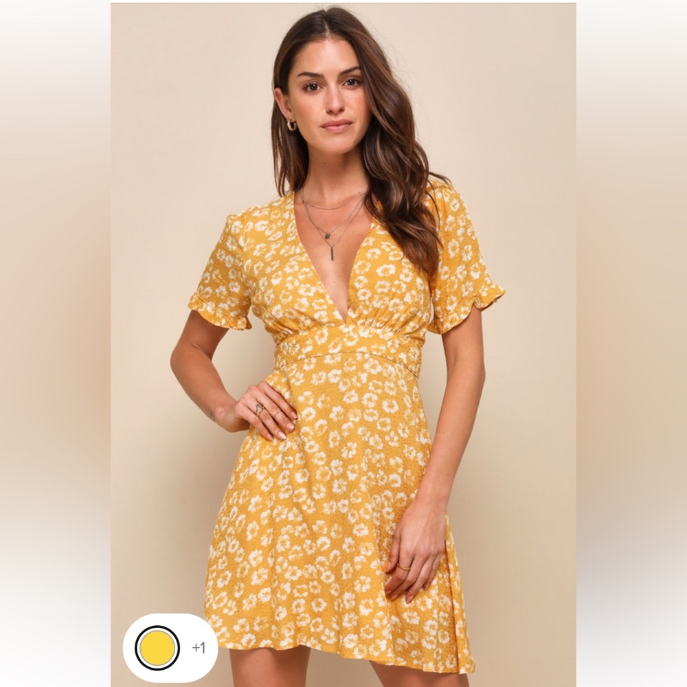Lulus Garden Explorer Mustard Yellow Floral Print Mini Dress